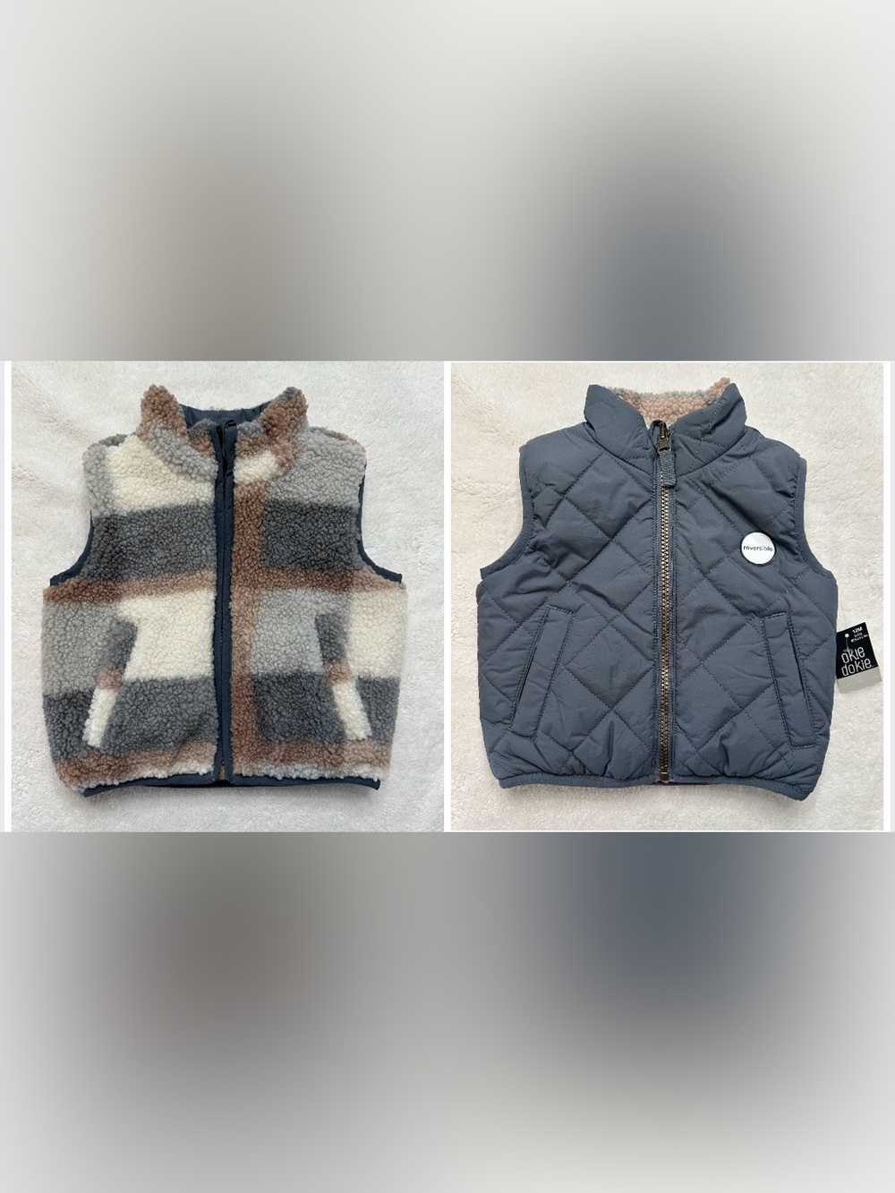 Okie Dokie 12 Months Boys Gray Reversible Vest NWT